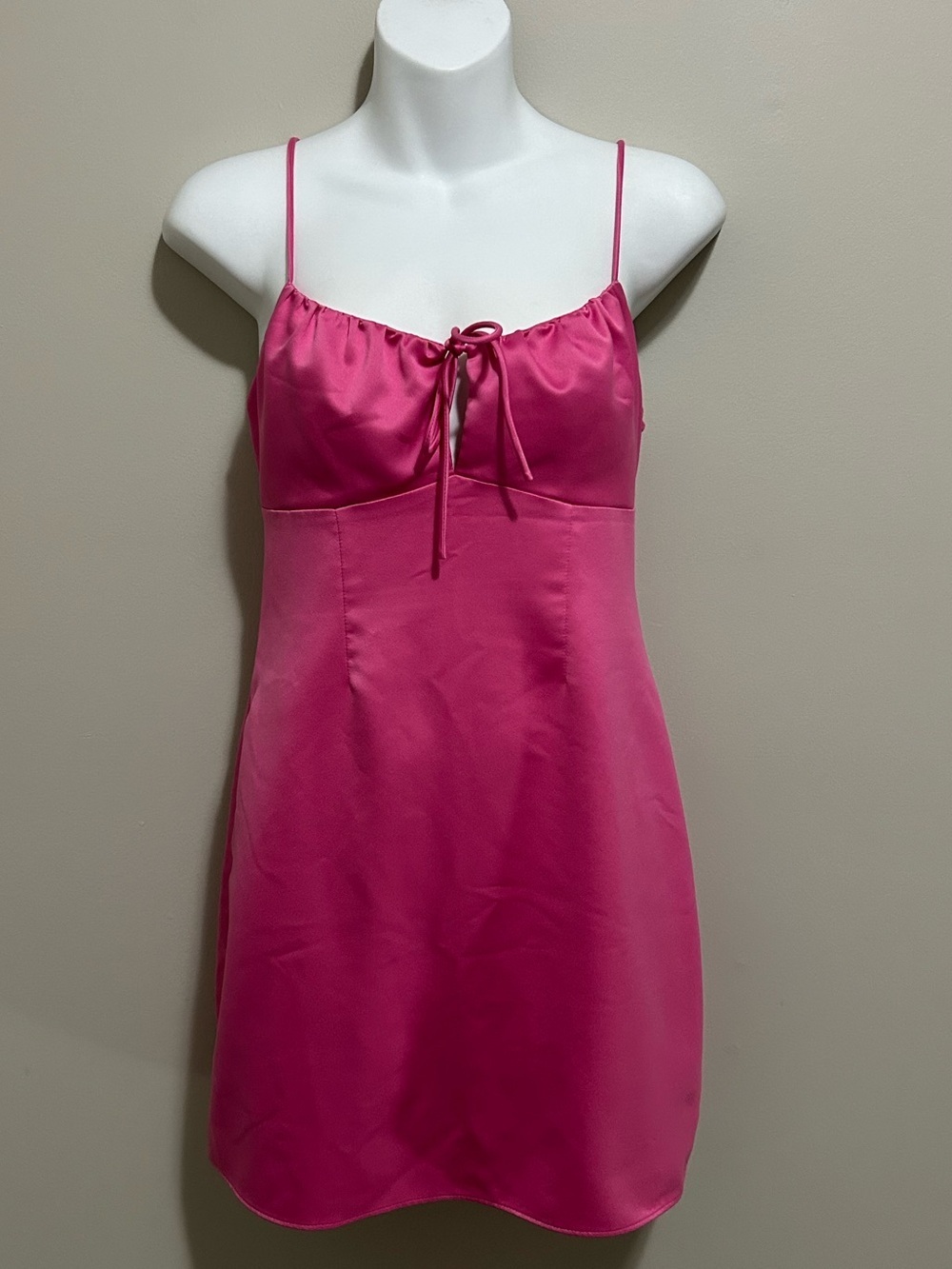 Hot Pink Satin Slip Dress with Front Tie